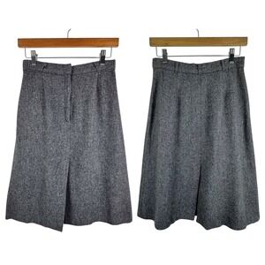 VTG College Town Tweed Skirt S GrayFront & Back Slit A-Line Wool Wool Union Made